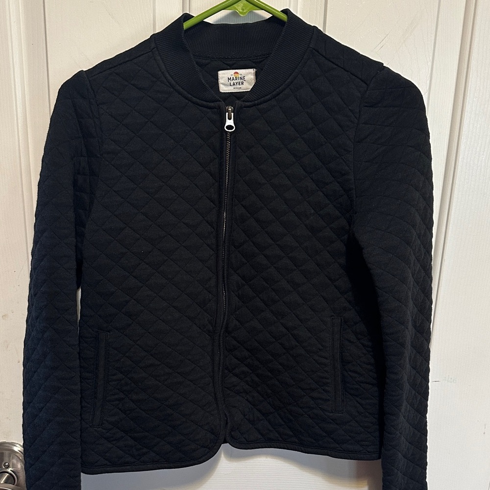 Marine Layer Black Quilted Bomber Jacket
